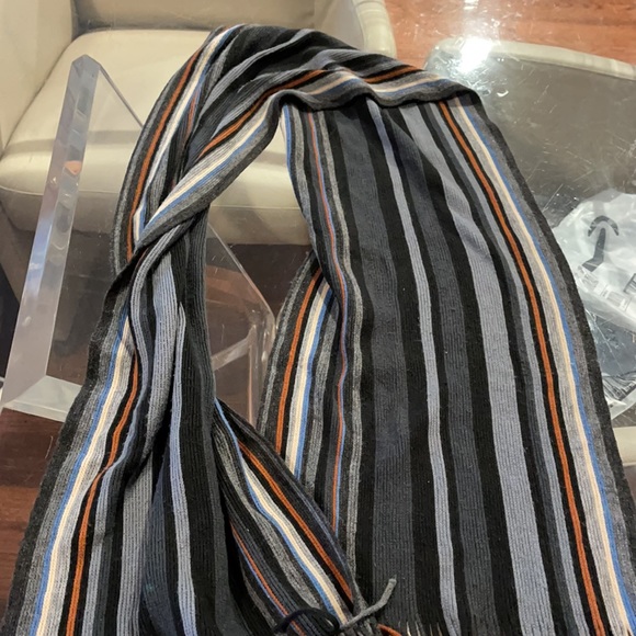 Gray beige white stripe fringe dressy Beautiful scarf - Picture 3 of 3